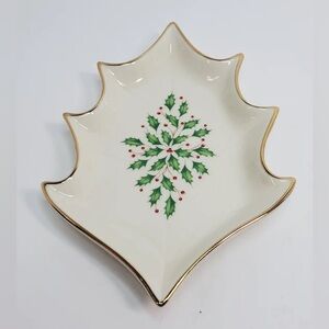 Lenox Holly Candy Dish Holiday Collection Maple Leaf Dish